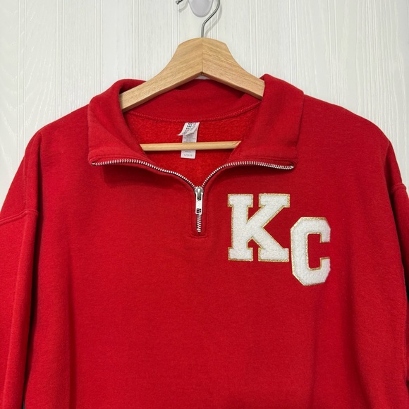 Jerzees KC Chiefs 1/4 zip sweatshirt sweater size large patch - Picture 2 of 8